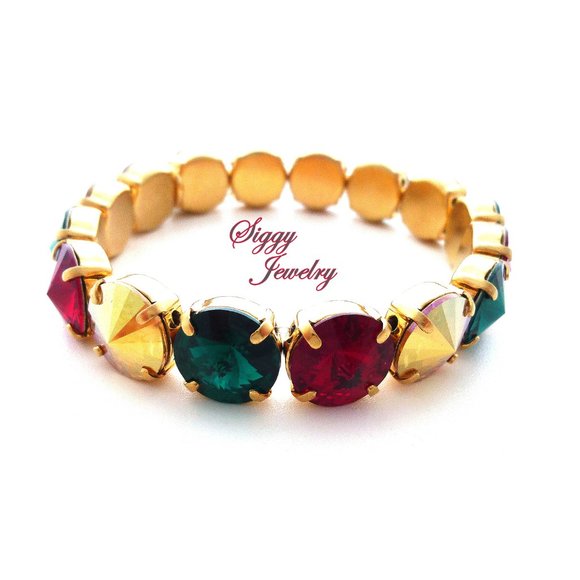 JINGLE MINGLE Christmas Rivoli Stretch Bracelet Made with 12mm Austrian Crystals - Picture 5 of 6